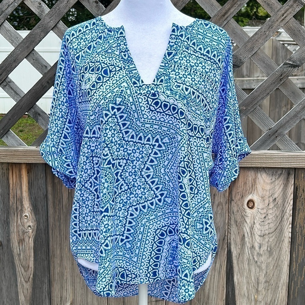 NYDJ Blue Bohemian Top Size Small